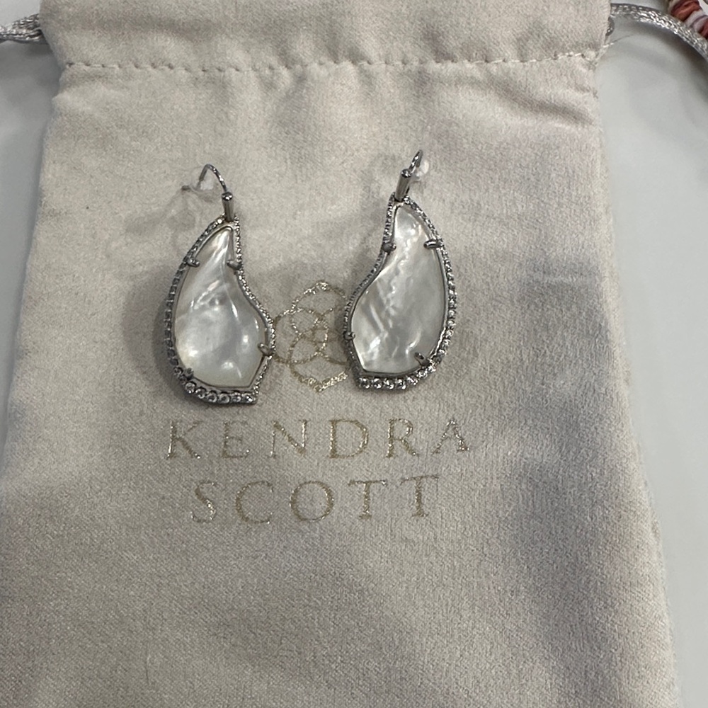 Kendra Scott Mother-of-Pearl Teardrop Earrings with Crystal Pavé